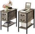 VECELO End Tables,Narrow Nightstands with Charging Station & USB Ports &Drawers,Night Stand for Living Room, Bedroom,Misty Gray