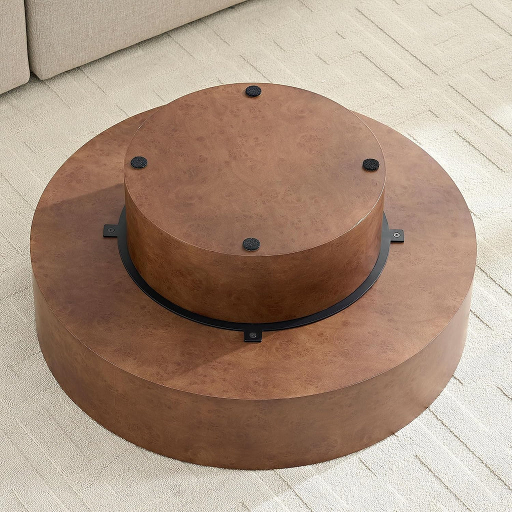 Burl Wood Coffee Table for Living Room Round Wood Coffee Table with Pedestal 31.49' Modern Circle Center Tables Accent Tables for Apartment, Easy Assembly-Walnut