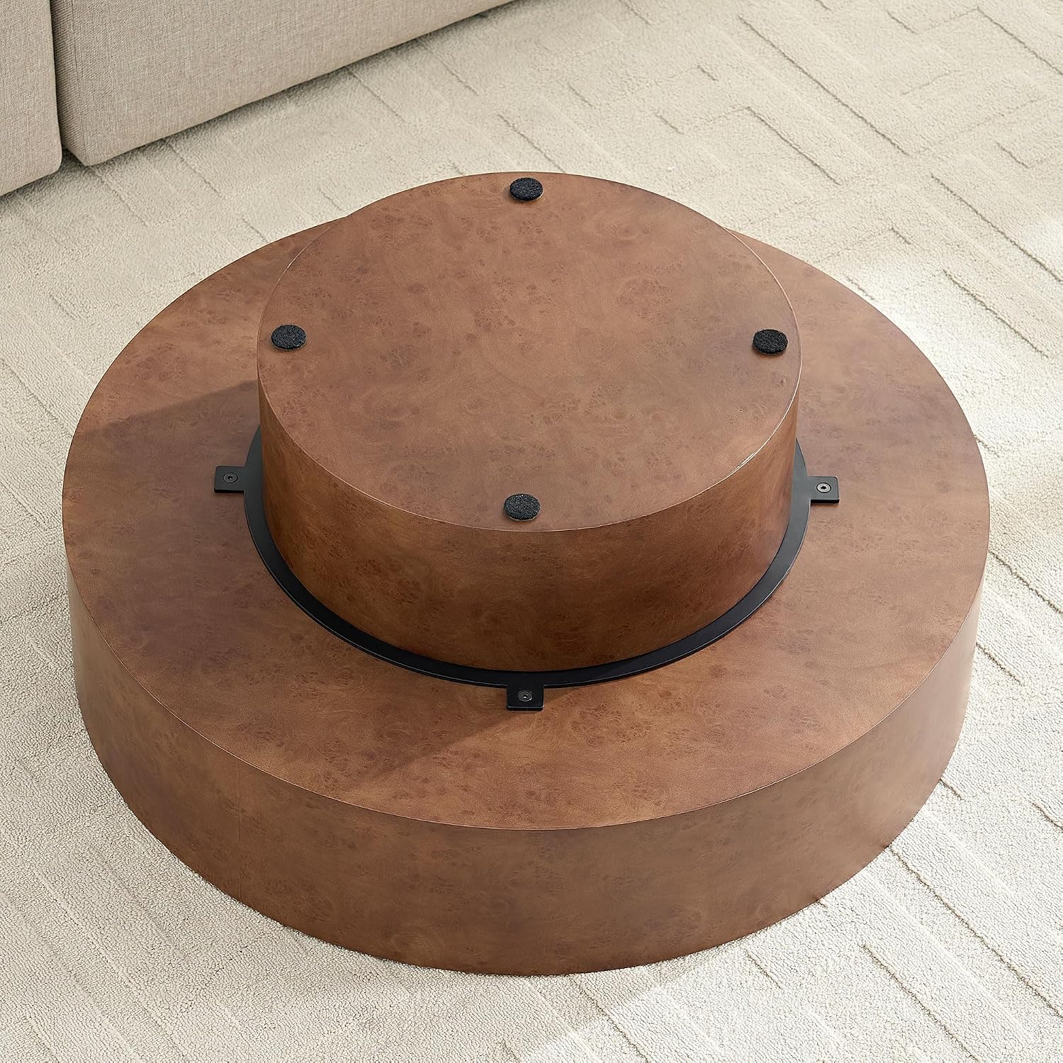 Burl Wood Coffee Table for Living Room Round Wood Coffee Table with Pedestal 31.49' Modern Circle Center Tables Accent Tables for Apartment, Easy Assembly-Walnut