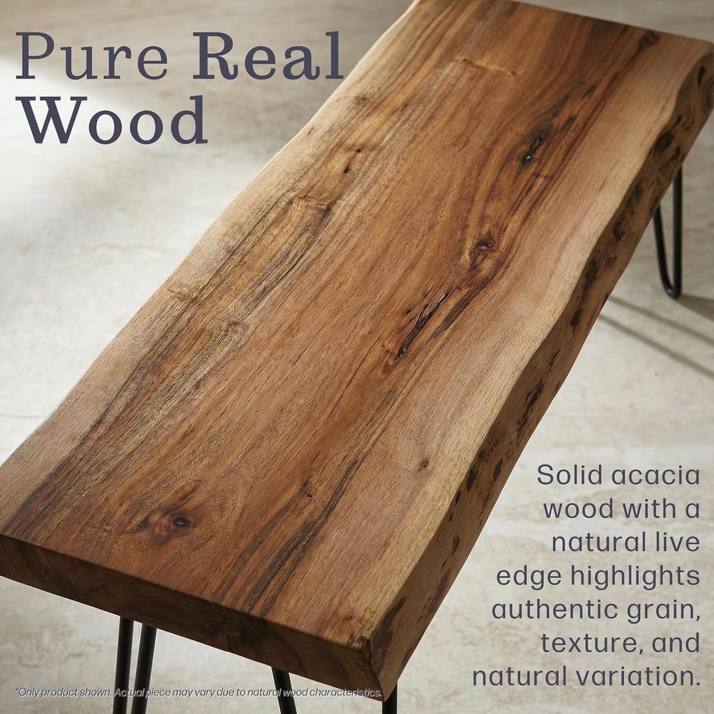 Alaterre Furniture Live Edge Wood Bench with Hairpin Metal Legs - Industrial Modern Entryway Bench with Minimalist Design - Furniture for Entryway, Dining Room, Kitchen, or Bedroom (48 Inch)