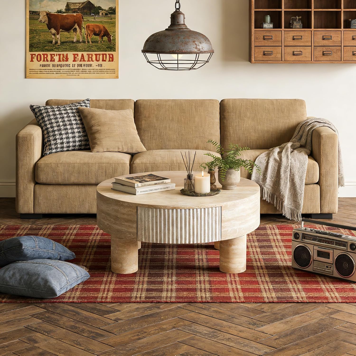 31.5' Round Coffee Table with Flip Top and Hidden Storage, Faux Marble Tabletop for Living Room, Modern Wooden Circle Center Table, Tea Table for Apartment, Office, Beige Mars Pattern
