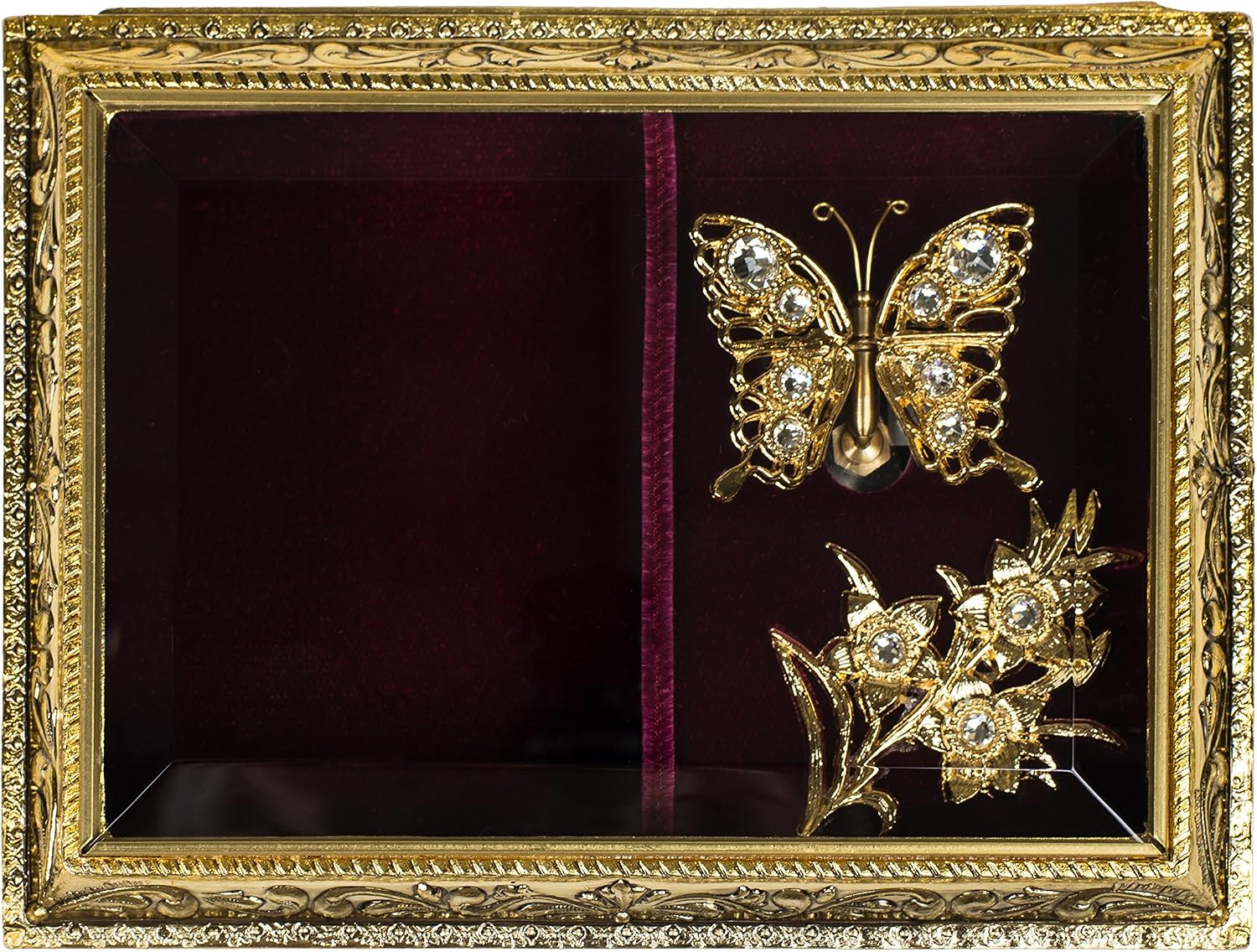 Gold Brass Tone Filigree Butterfly Movement Metal Music Box Plays Clair De Lune