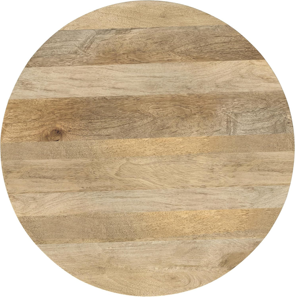 SIMPLIHOME Demy Coffee Table - 35 inch Wide Solid Wood Industrial Contemporary Round Cocktail Table in Natural and Black, Sculptural Living Room Table with Powder Coated Metal Base, Assembled