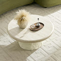 Round Coffee Table, 35.04' Fiberglass Imitation Stone Table Cement Rock Center Table for Living Room Apartment Office, No Need Assembly