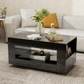 Glossy Coffee Table with Open Shelf Storage - High Gloss Modern Cocktail Table for Living Room, Bedroom, Office