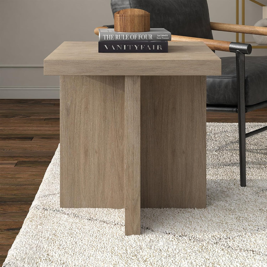 Henn&Hart 22' Scandinavian Square Wooden End Table, Side Table, Nightstand with X-Base for Living Room, Office, Family Room, or Bedroom, Weathered Gray