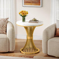 Tribesigns Round End Table, Modern Faux Marble Side Table with Gold Metal Base, Small White Gold Bedside Nightstand, Wooden Accent Table for Living Room, Bedroom, Sofa Side, White & Gold