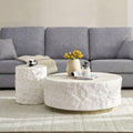 Round Coffee Table Set of 2 for Living Room Modern Drum Center Table Circle Side Tables for Apartment, No Need Assembly (Fiberglass 35.43'' &15.75'' Cement Stone Pattern)