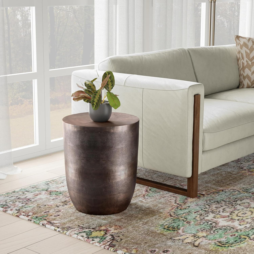 SIMPLIHOME Morris Metal Table - 17 inch Wide Cast Aluminum Round Accent Table in Antique Copper, Industrial Side or End Table for Living Room, Bedroom or Entryway with Handcrafted Finish, Assembled