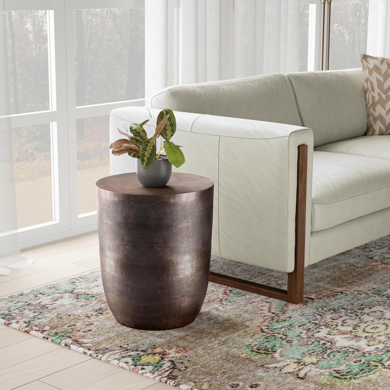 SIMPLIHOME Morris Metal Table - 17 inch Wide Cast Aluminum Round Accent Table in Antique Copper, Industrial Side or End Table for Living Room, Bedroom or Entryway with Handcrafted Finish, Assembled