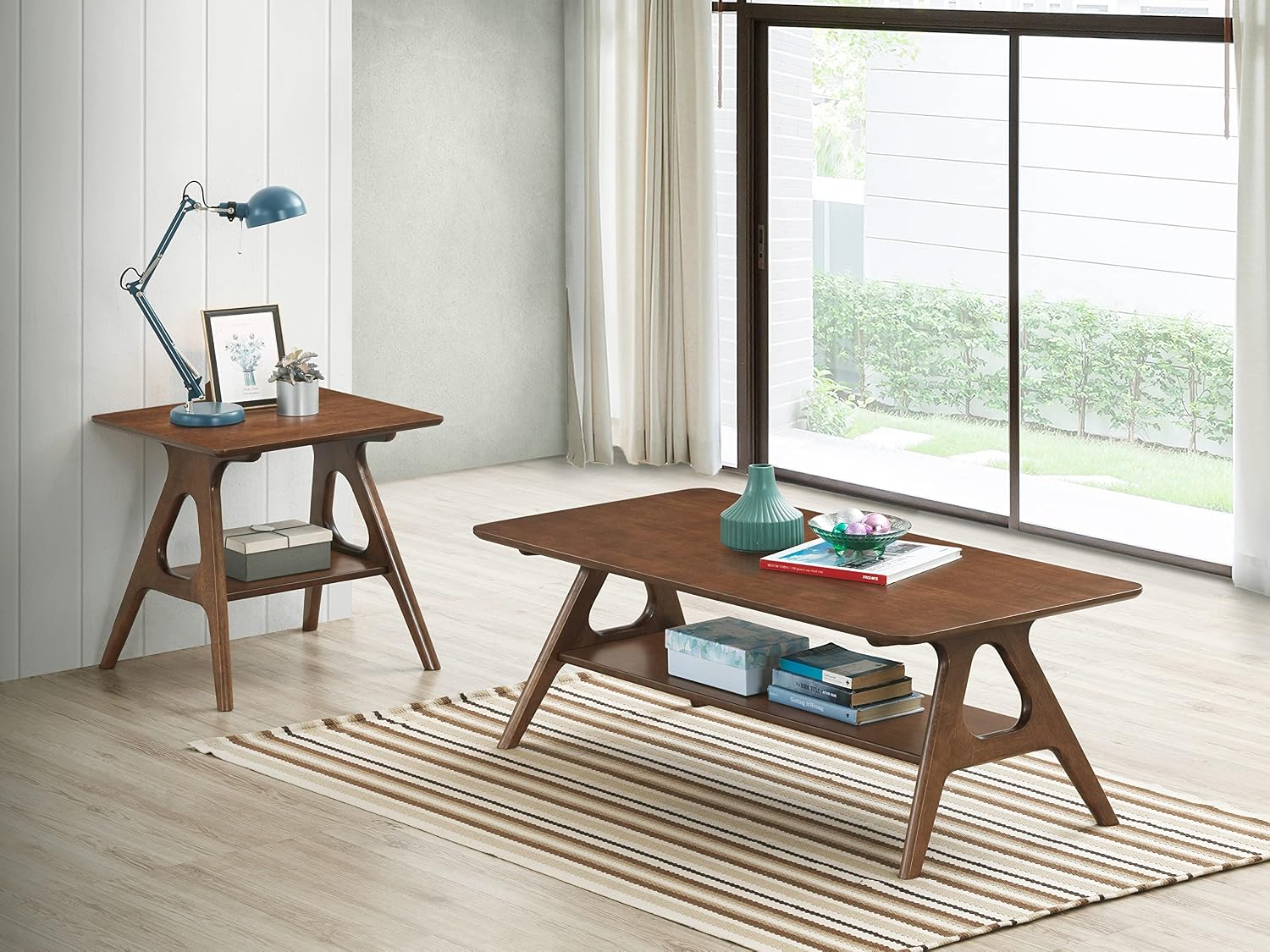 Roundhill Furniture Arona 3-Piece Coffee Table Set, Coffee Table and Two End Tables, Walnut