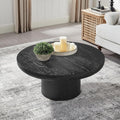 35.98'' Round Coffee Table, Circle Wood Black Coffee Table for Living Room, Modern Retro Style Pedestal Coffee Table, Easy Assembly, Black-ø35.98''