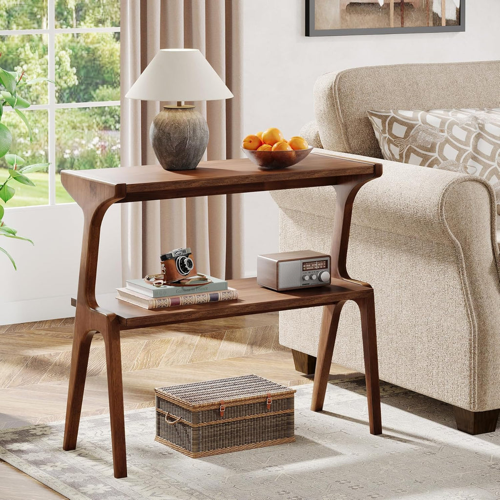 Tribesigns Set of 2 Wood End Table, Rustic Couch Side Table, Farmhouse Narrow Bedside Table for Bedroom, Living Room, Small Spaces, Easy Assembly, Rustic Brown