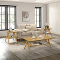 Roundhill Furniture Arona 3-Piece Coffee Table Set, Coffee Table and Two End Tables, Natural Oak Finish
