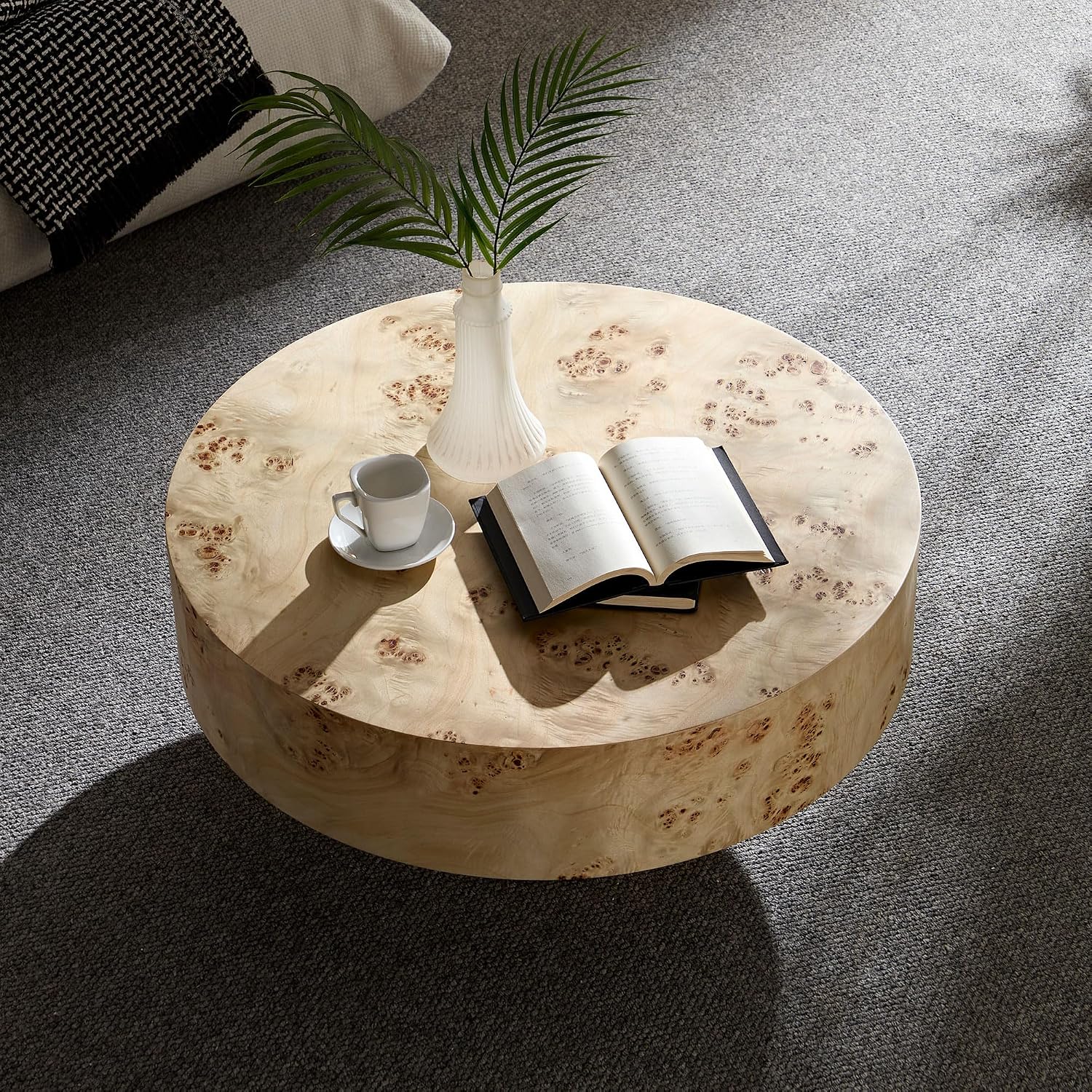 Burl Wood Coffee Table for Living Room Round Wooden Coffee Table with Pedestal 31.49' Modern Circle Center Tables Accent Tables for Apartment Easy Assembly-Natural Wood