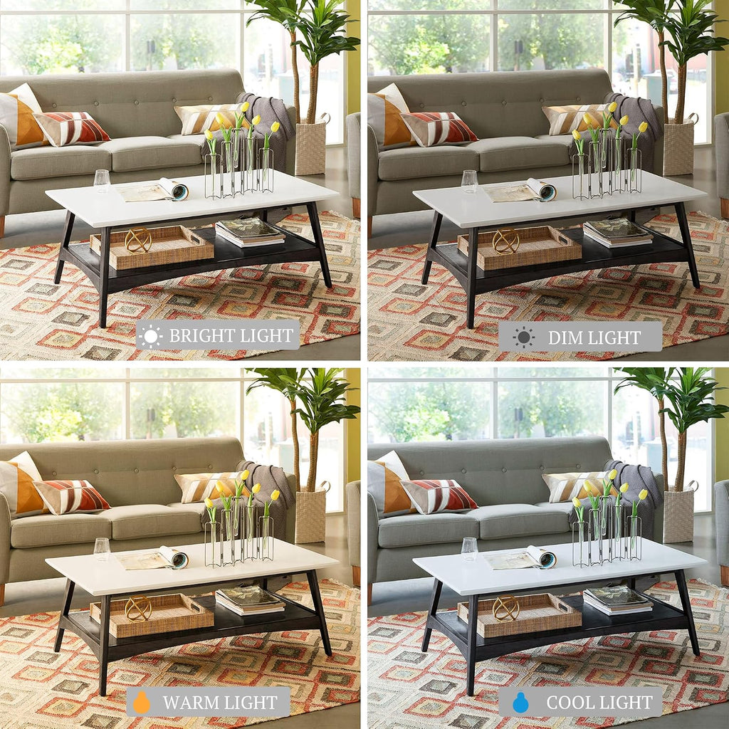 Madison Park Coffee Table with Storage Shelf, Rectangular Table for Living Room, Solid Wood Frame & Legs Accent Furniture for Living Room, Minimalist Décor - 48' W x 24' D x 17' H Off-White/Black