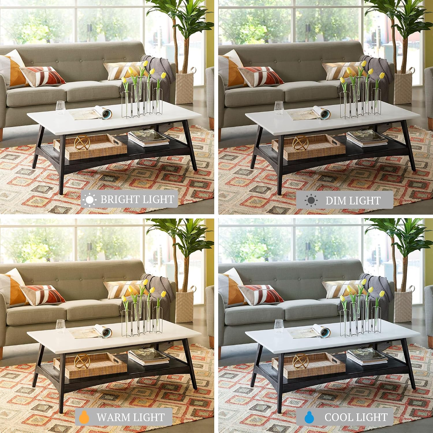 Madison Park Coffee Table with Storage Shelf, Rectangular Table for Living Room, Solid Wood Frame & Legs Accent Furniture for Living Room, Minimalist Décor - 48' W x 24' D x 17' H Off-White/Black