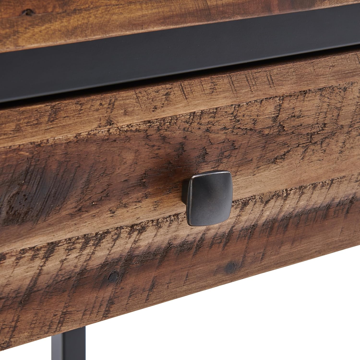 Claremont Rustic Solid Wood End Table with Drawer and Shelf – Farmhouse Accent or Nightstand with Natural Knots, Rough-Hewn Edges for Living Room or Bedroom by Alaterre Furniture (Dark Brown)