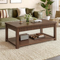 Homkdom Coffee Table, 39 Inch Modern Coffee Tables for Living Room with 2-Tier Storage & Wave-Edge, Walnut Center Table for Bedroom/Office