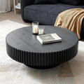 31' Round Black Coffee Table for Living Room, Mid Century Modern Coffee Table with Sturdy Pedestal, Circle Center Table Accent Tea Table for Apartment