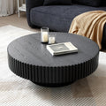 Round Coffee Modern Fluted Coffee Table Pedestal Circle Center Table for Living Room Apartment, ø31.49'', Black