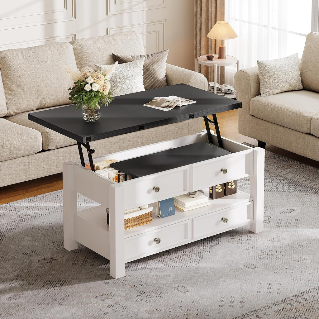 YITAHOME Coffee Table Lift Top, 4 in 1 Multi-Function Convertible Coffee Table with Drawers and Hidden Compartment, Converts to Dining Table for Living Room Home Office, Black Top