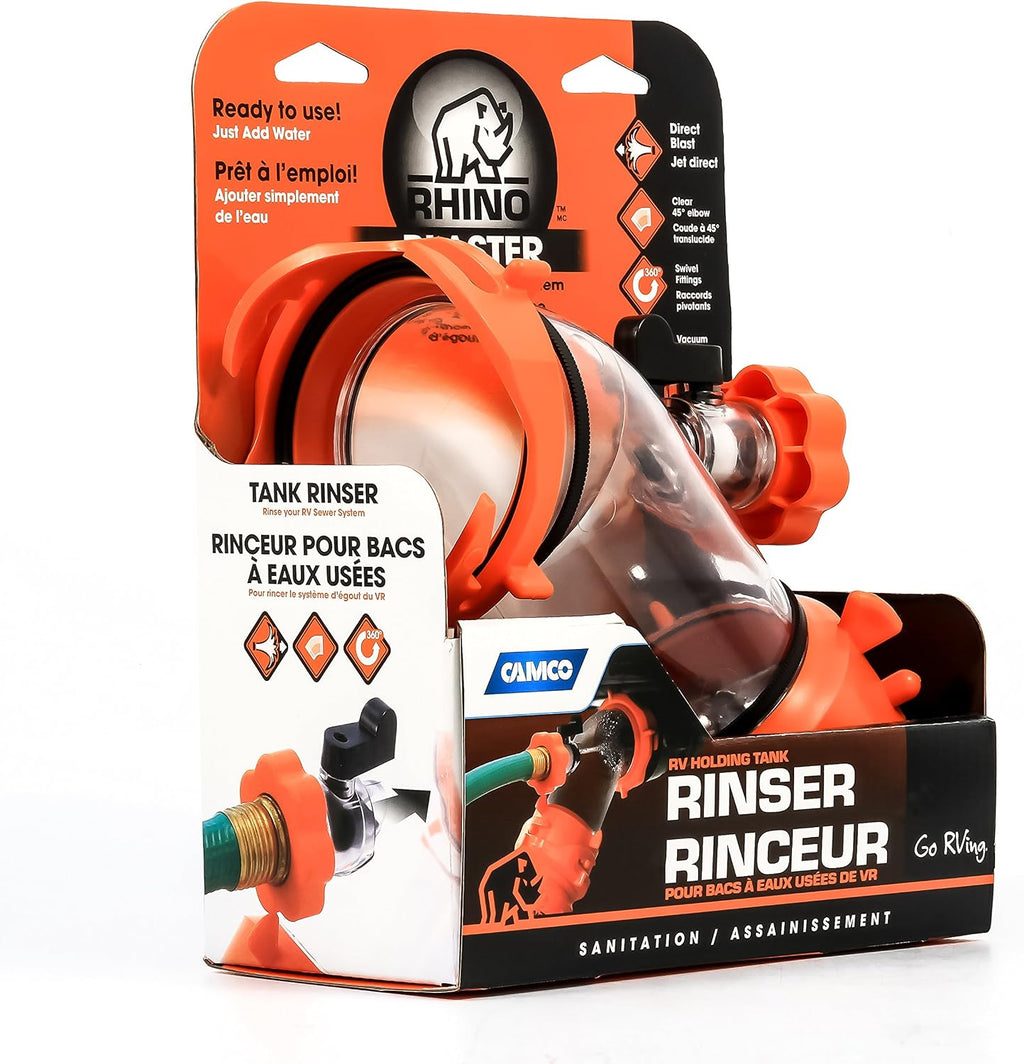 Camco Rhino Blaster RV Tank Rinser with Backflow Preventer - RV Accessories for Toilet and Waste Tank Cleaning - Essential Camper Supplies for Odor Control and Sensor Maintenance - (39080),(Pack of 4)