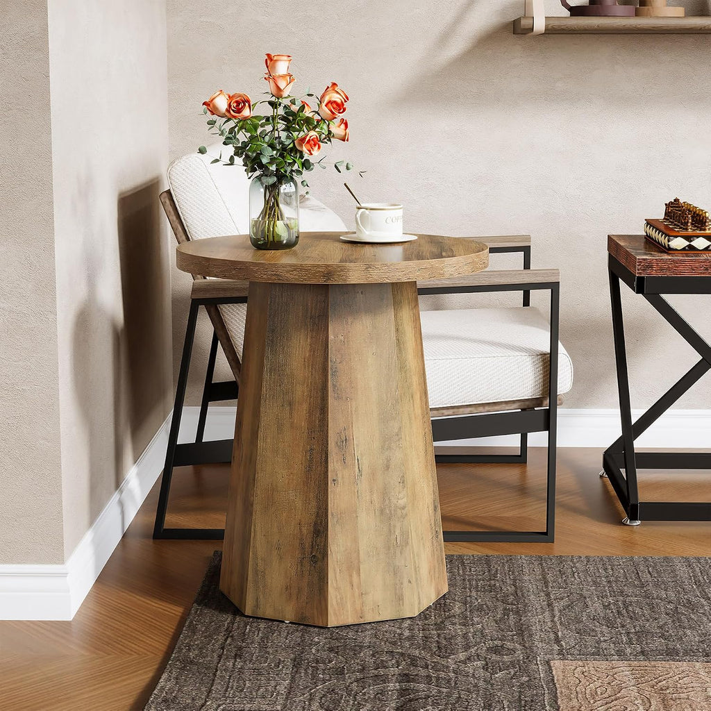 Tribesigns Round Pedestal End Table, Farmhouse Couch Side Table with Octagonal Base, Wooden Drink Stand Accent Nightstand(2, Rustic Brown)