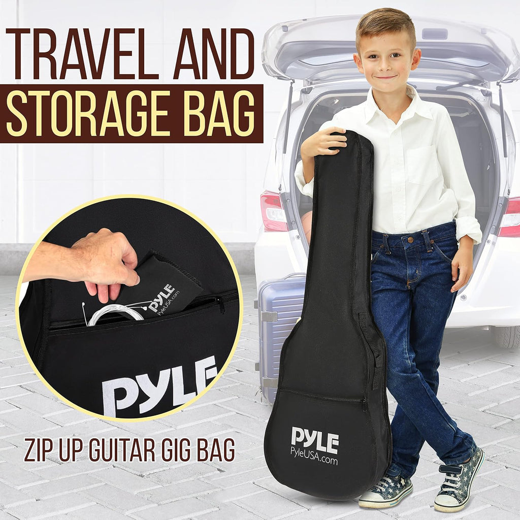 Pyle Acoustic Guitar Kit, 1/2 Junior Size All Wood Steel String Instrument for Beginner Kids, Adults, 34' Black Matte