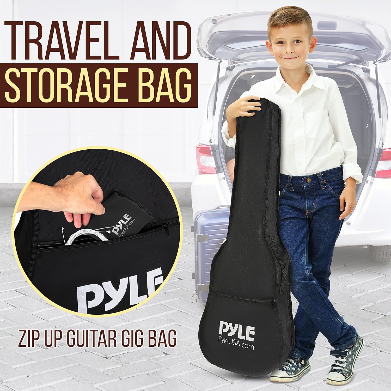 Pyle Acoustic Guitar Kit, 1/2 Junior Size All Wood Steel String Instrument for Beginner Kids, Adults, 34' Black Matte