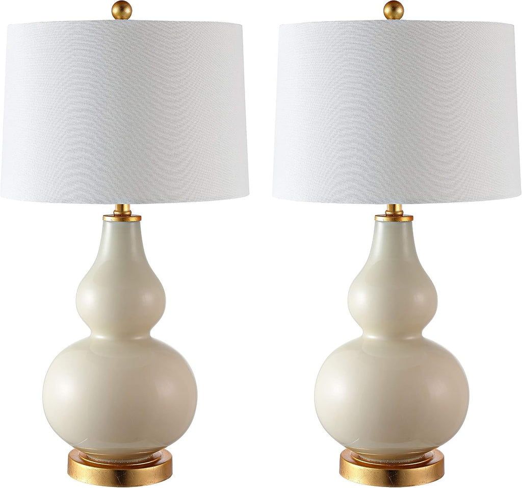 SAFAVIEH Lighting Collection – Karlen Set of 2 Cream & Gold Leaf Double Gourd Glass Table Lamps, Modern Contemporary Design, LED Bulbs Included (TBL4223A-SET2)