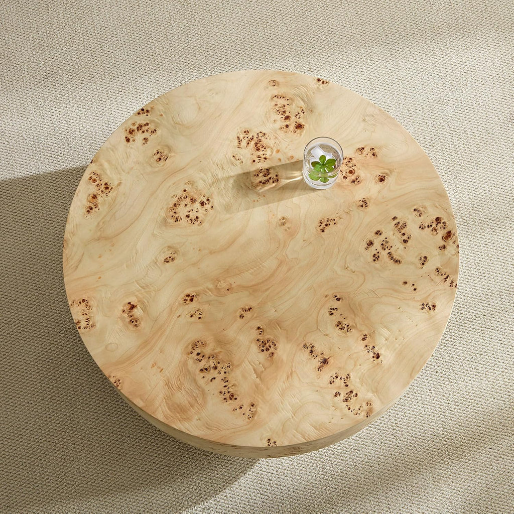 Burl Wood Coffee Table for Living Room Round Wooden Coffee Table with Pedestal 31.49' Modern Circle Center Tables Accent Tables for Apartment Easy Assembly-Natural Wood