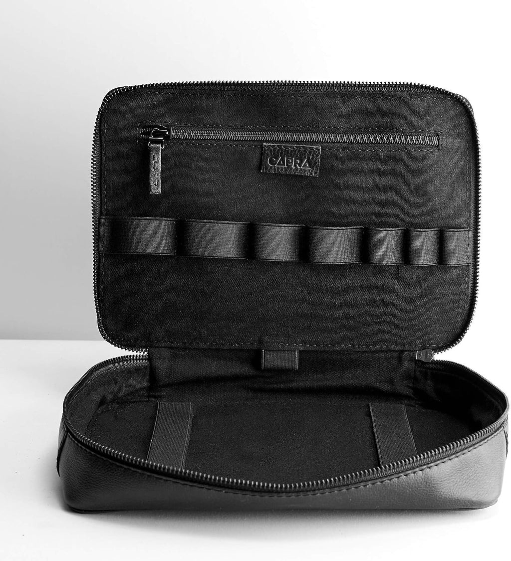 Capra Leather Travel Tech Organizer for Men, Black iPad Case, Electronics Cables Accessory Storage, Gadget Bag, Pouch Dopp Kit. Mens Gifts