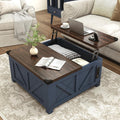 jimeimen Farmhouse Lift Top Coffee Table with Storage, Wood Square Center Table with Charging Station&USB Port, Living Room Table w/Large Hidden Space, for Living Room, Bedroom, Home Office, Blue