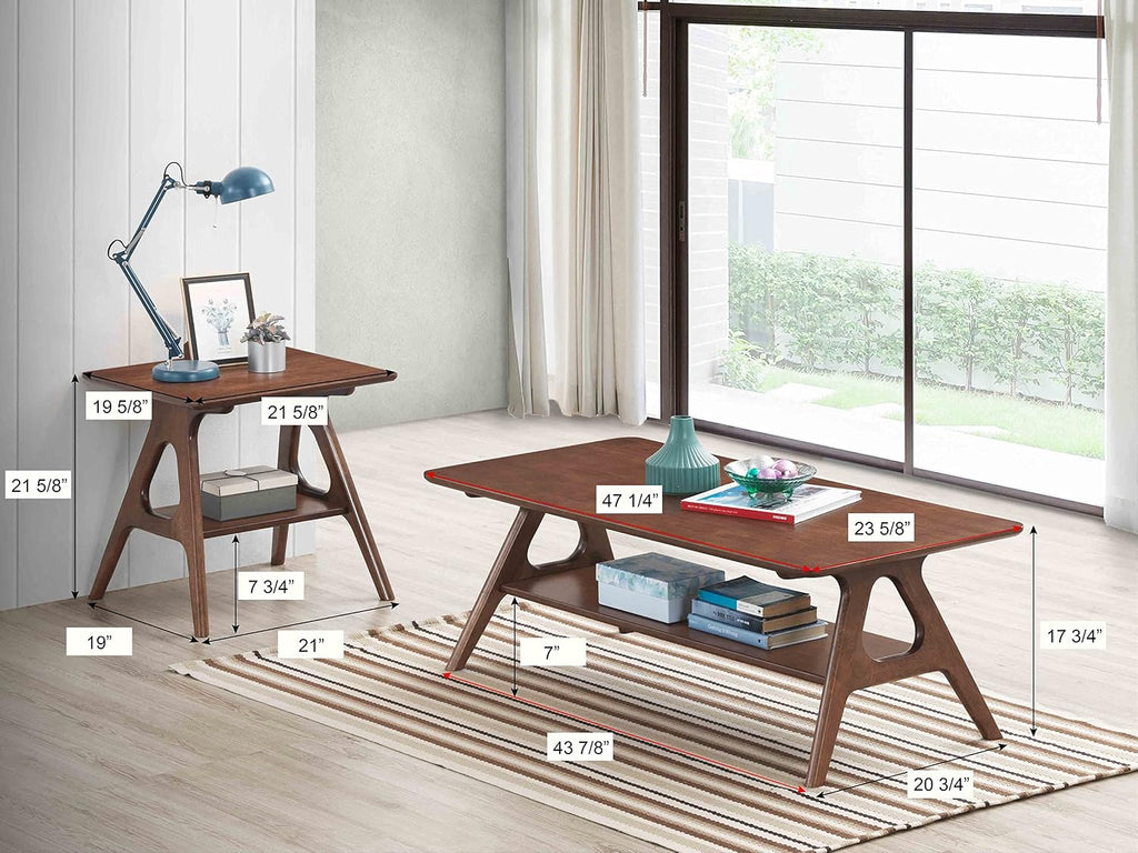 Roundhill Furniture Arona 3-Piece Coffee Table Set, Coffee Table and Two End Tables, Walnut