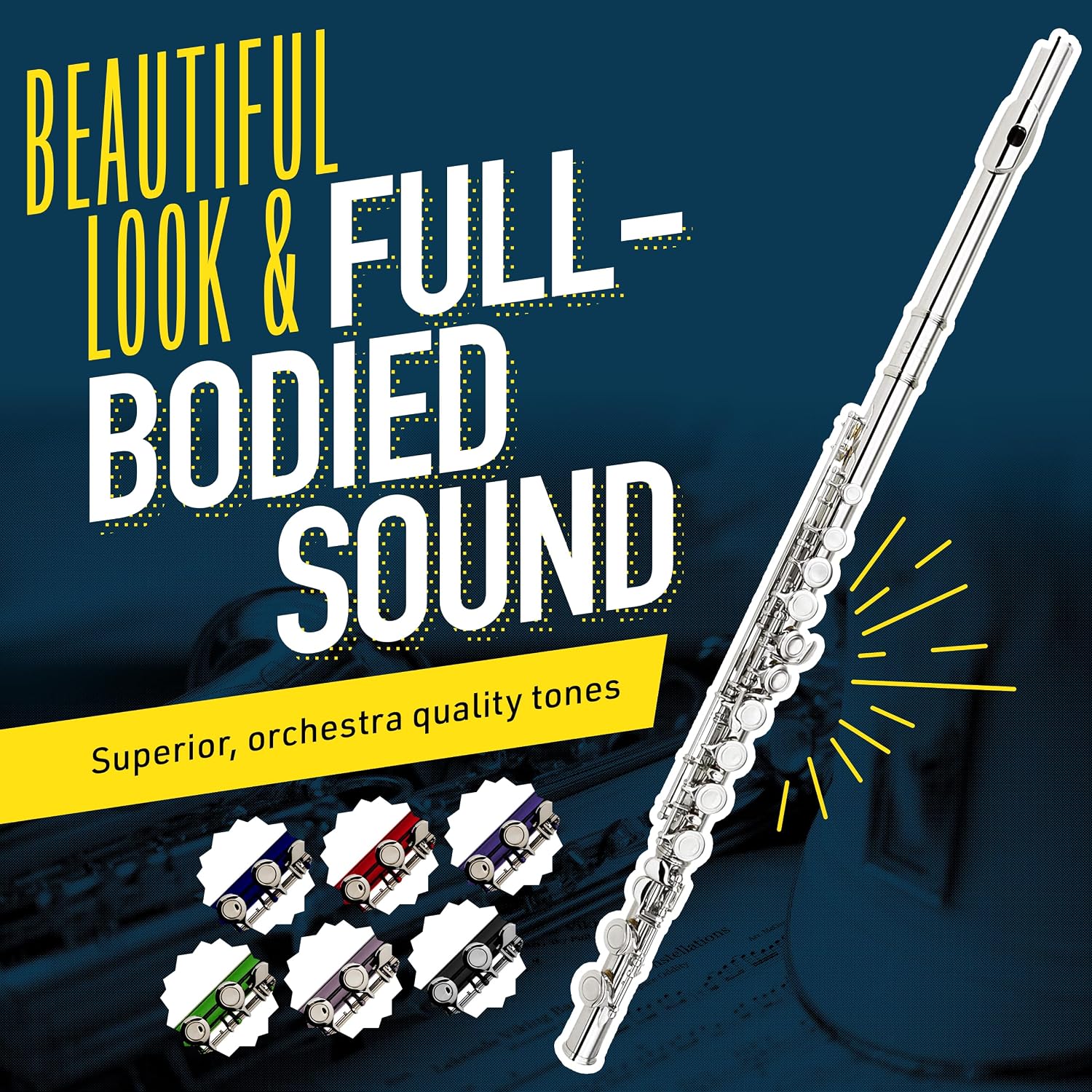 Mendini By Cecilio Open/Closed Hole C Flute, 16 Keys Flute Instrument For Beginners with Carrying Case, Cork Grease, Stand, Lesson Book, Cleaning Kit, Gloves- Silver