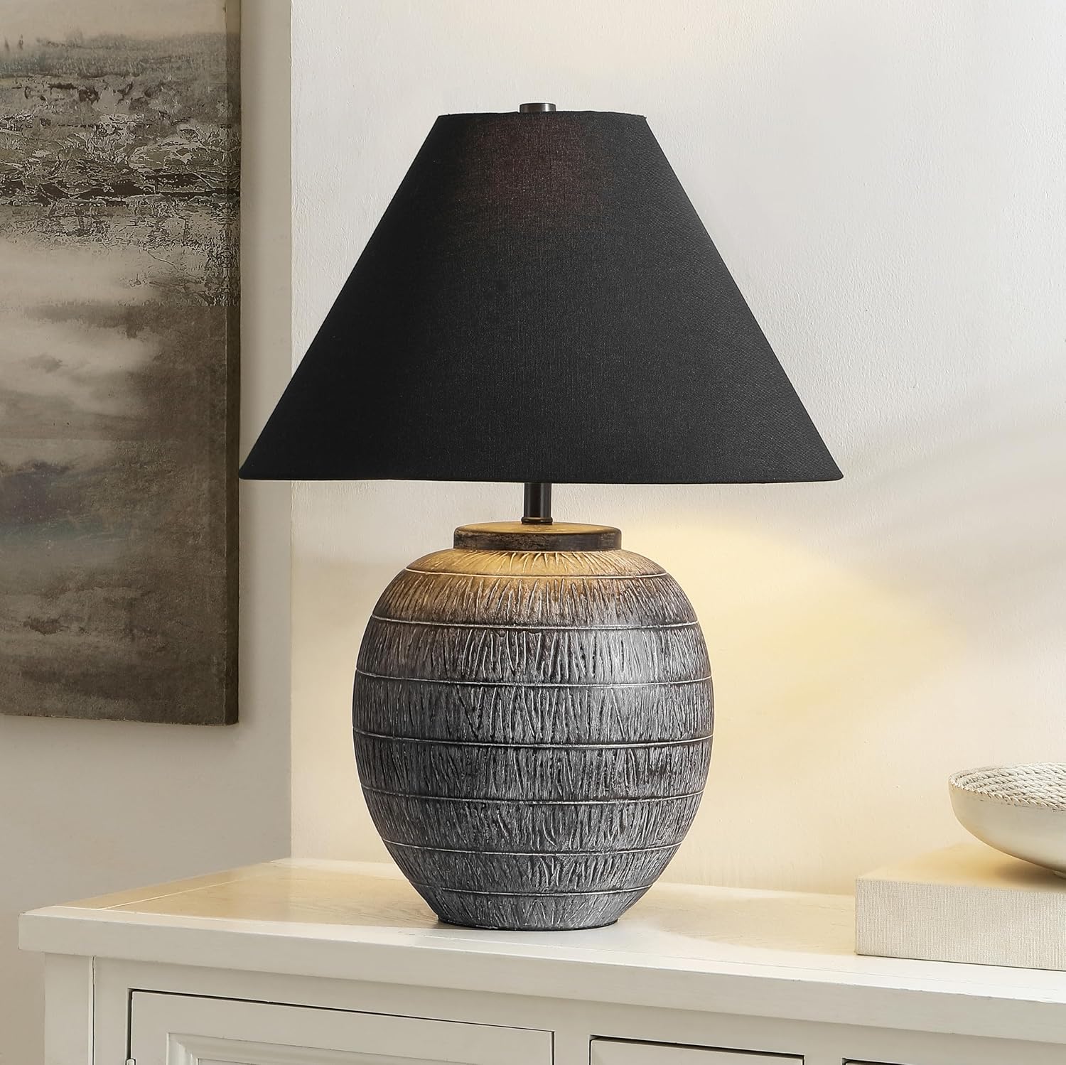 SAFAVIEH Lighting Collection Naomi Modern Grey/Black Ceramic 22-inch Table Lamp for Bedroom, Living Room, Home Office, Desk, Nightstand (LED Bulb Included)