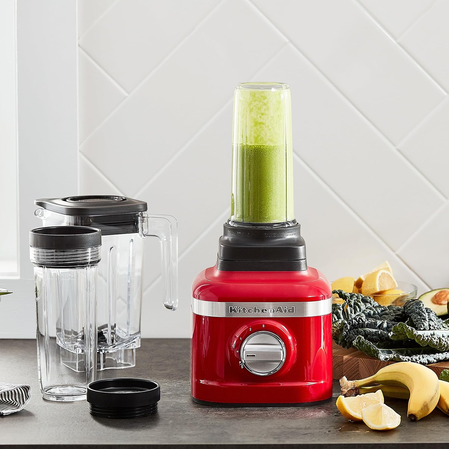 KitchenAid K150 3 Speed Ice Crushing Blender with 2 Personal Blender Jars - KSB1332Y - Passion Red