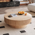 39.37' Round Coffee Table with Storage for Living Room Wood Coffee Table Contemporary Circle Center Table for Apartment, Easy Assembly, Oak