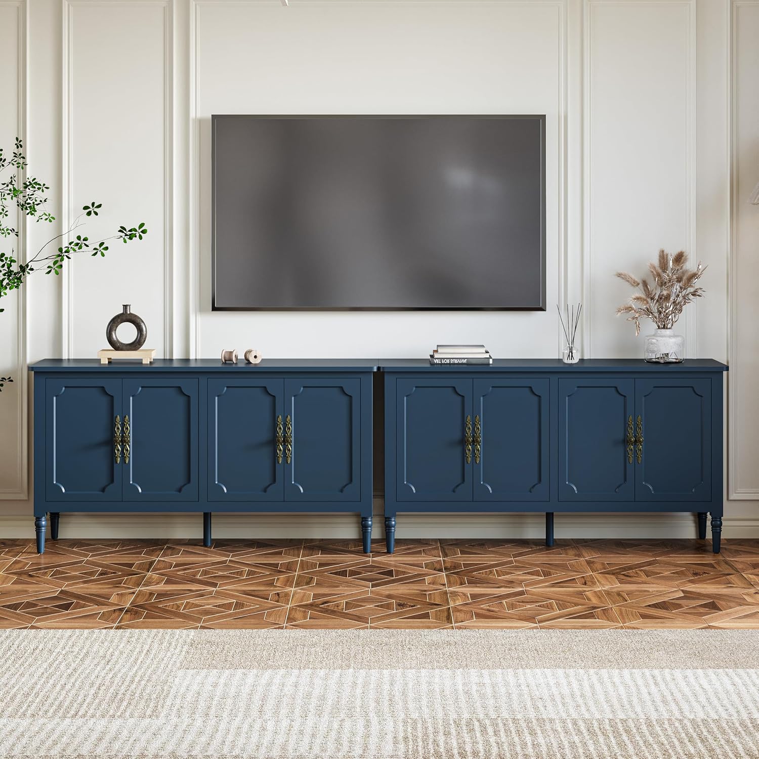 RoyalCraft 118' Buffet Cabinet with Storage, Vintage Sideboard with Adjustable Shelves, Mid Century Modern Painted Credenza Coffee Bar for Kitchen, Dining Room, Entryway, Living Room, Navy Blue