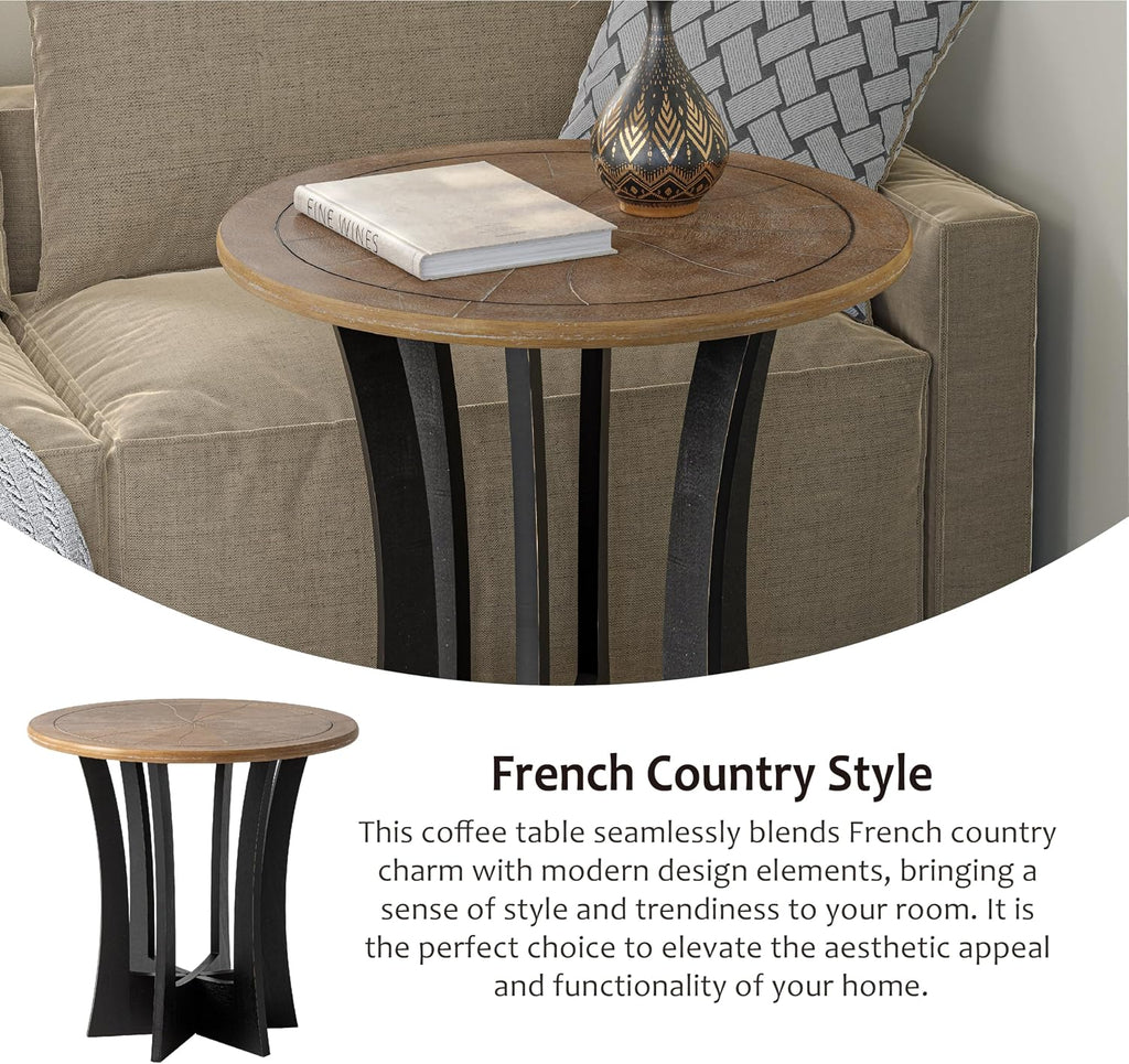 COZAYH Farmhouse Round End Table X 2P with Criss-Cross Wood Legs, Rustic French Country Side Table for Dinning or Living Room, Modern, Black, Natural Wood Color