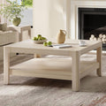 Farmhouse Modern Coffee Table Simple Style Square Cocktail Center Table with Open Shelf for Living Room Furniture, Natural