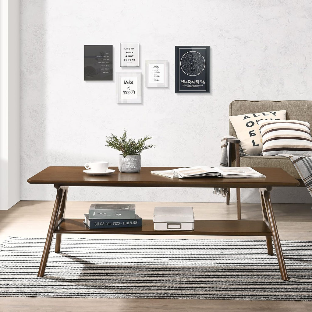 Roundhill Furniture Arona 3-Piece Coffee Table Set, Coffee Table and Two End Tables, Walnut