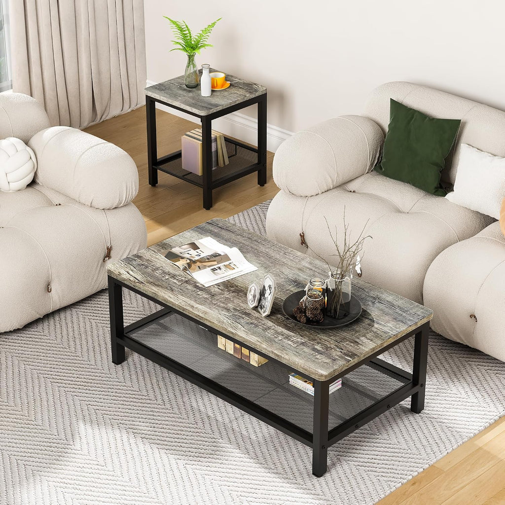 Lamerge Coffee Table Set of 3 Coffee Table and end Table Sets, Modern Metal Frame Living Room Center Table for Small Apartment Home Office（Gray）