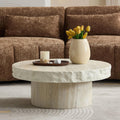 31.69' Round Coffee Table with Round Pedestal, Fiberglass Faux Marble Tabletop for Living Room, Modern Circle Center Table Tea Table for Apartment, Office, Beige Mars Pattern