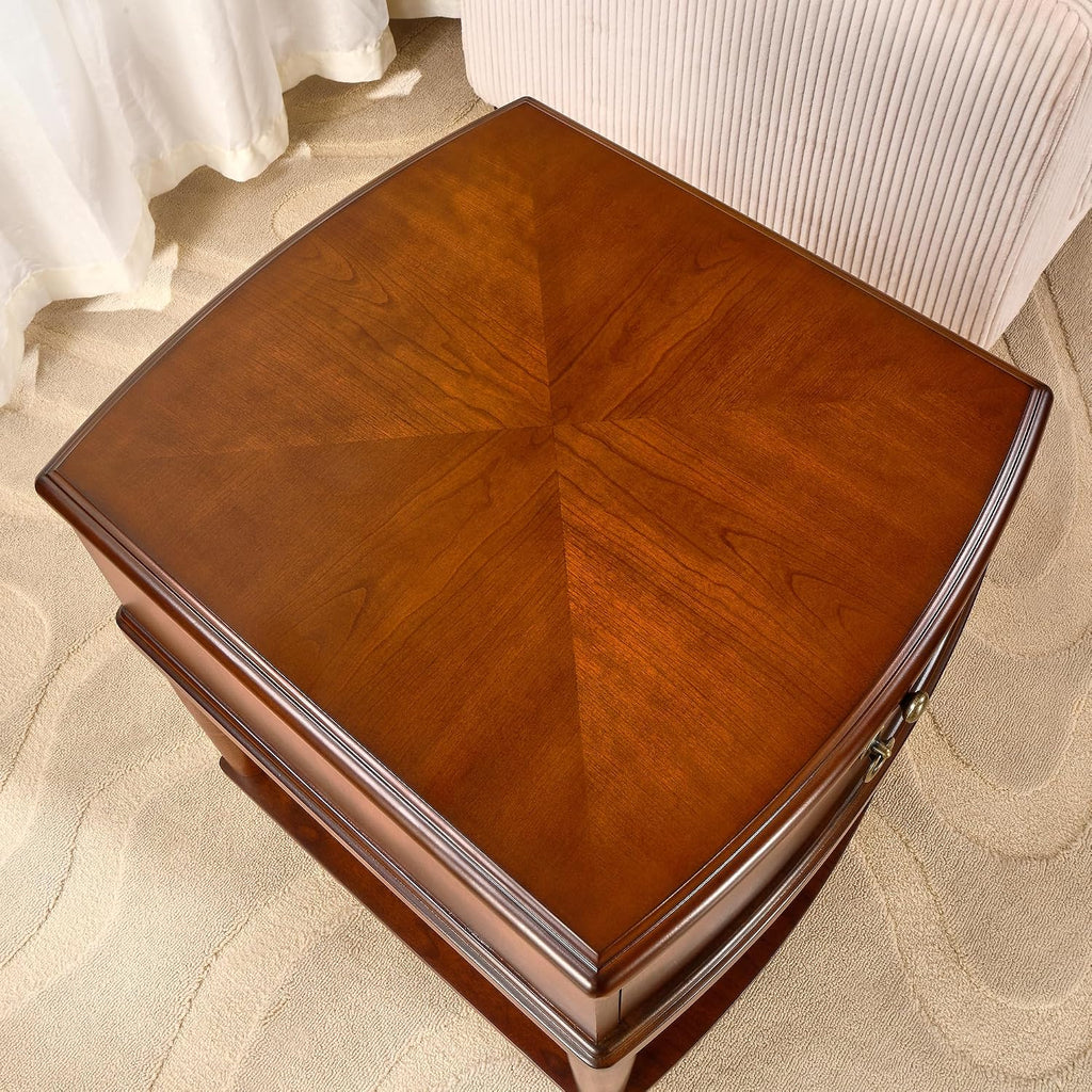 Wood Side End Table with Tray Extension and Storage Drawers, Sofa Side Table with Round Legs,No-Tools Assembly, Telephone Table for Living Room, Office, 17.7'L x 19.7'W x 22.8'H Beeswax CJZ-A1569-MG