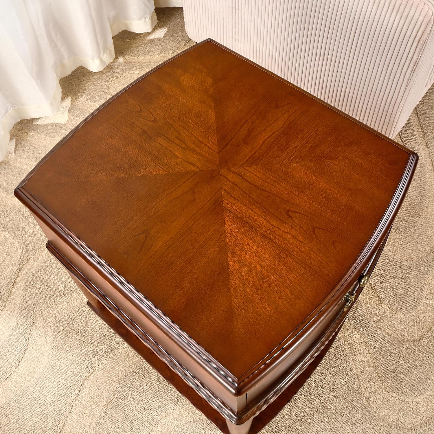Wood Side End Table with Tray Extension and Storage Drawers, Sofa Side Table with Round Legs,No-Tools Assembly, Telephone Table for Living Room, Office, 17.7'L x 19.7'W x 22.8'H Beeswax CJZ-A1569-MG