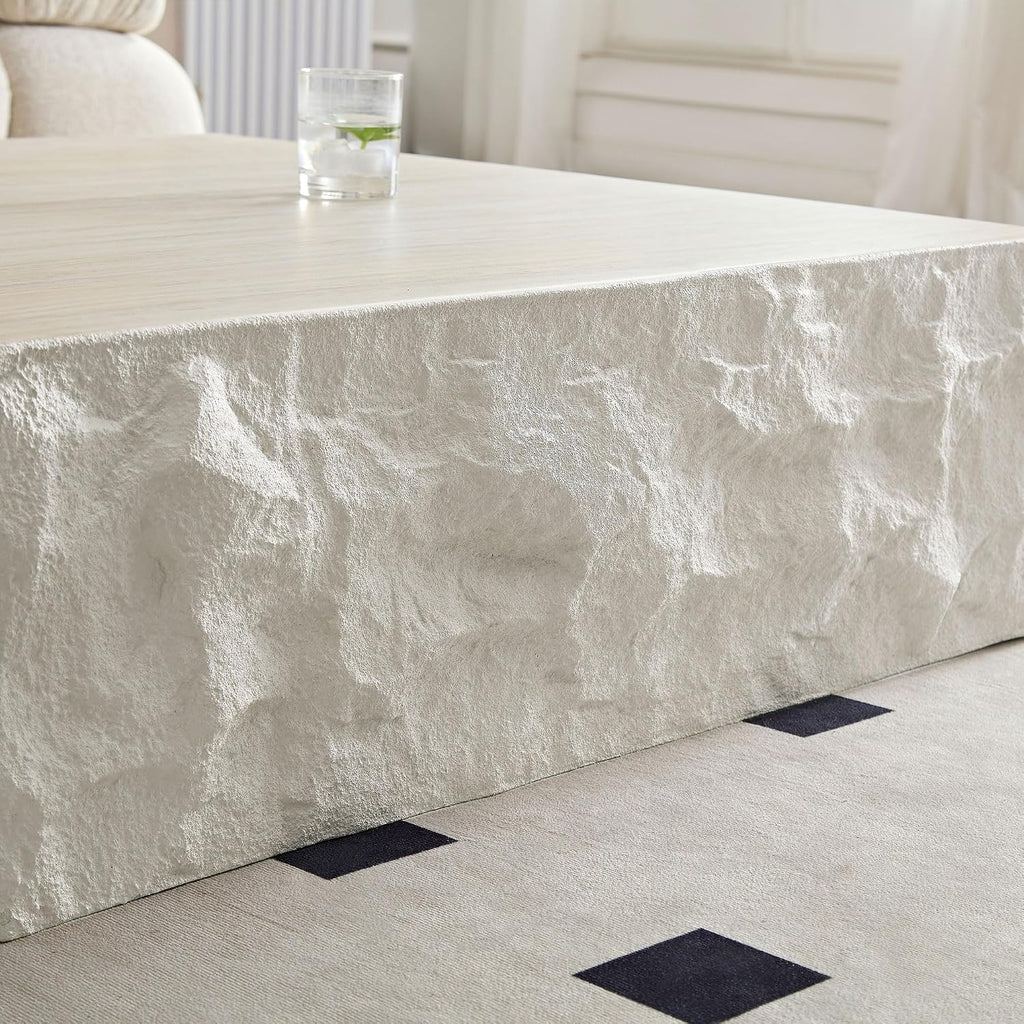 Square Coffee Table for Living Room Modern Center Table for Apartment, No Need Assembly (Fiberglass 35.43'' Cement Stone Pattern)