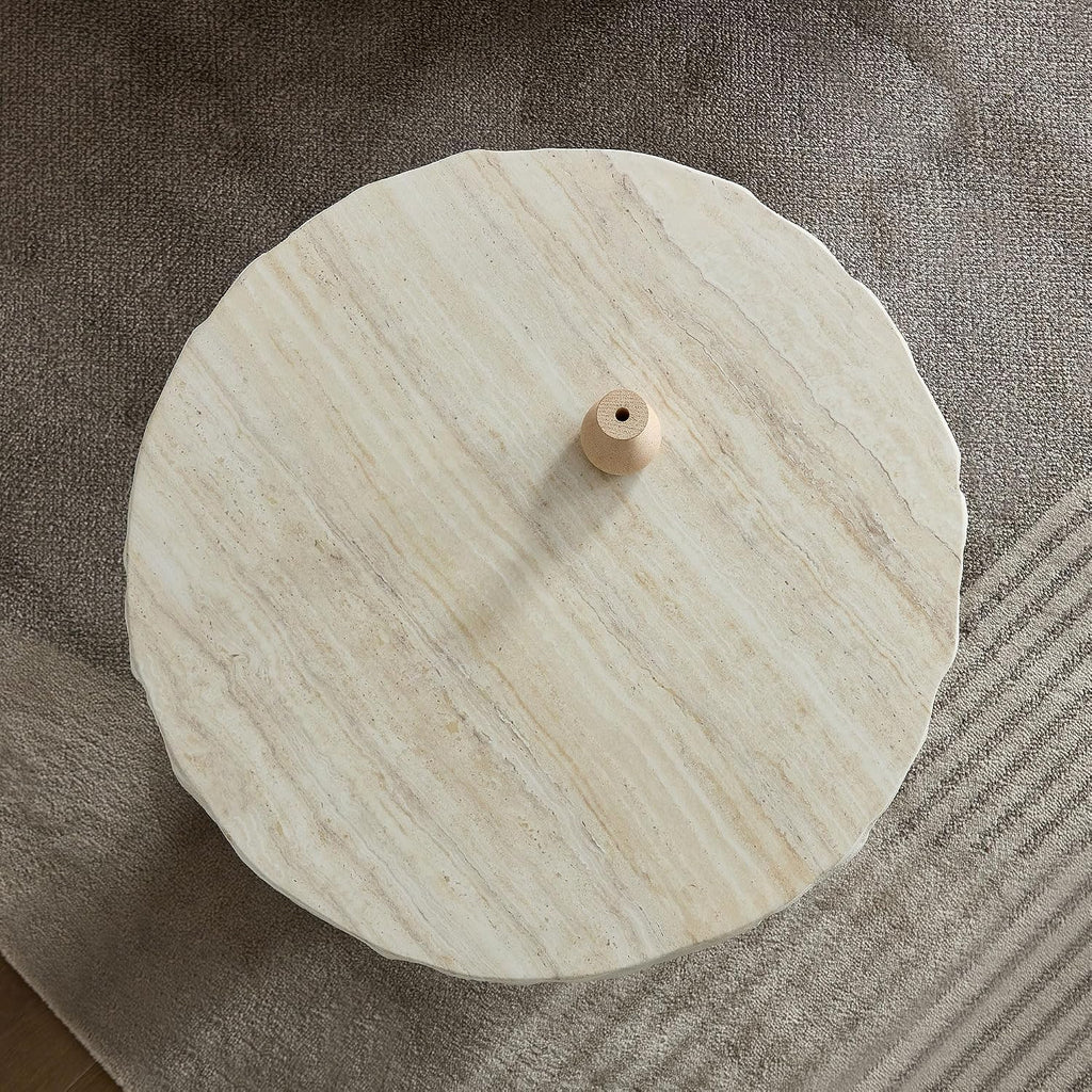 23.82' Round Side Table Small Coffee Table Faux Marble Pattern End Table Cement Stone Sofa Side Table for Living Room Apartment No Assembly