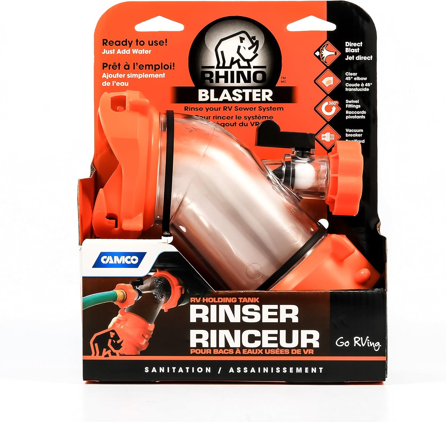 Camco Rhino Blaster RV Tank Rinser with Backflow Preventer - RV Accessories for Toilet and Waste Tank Cleaning - Essential Camper Supplies for Odor Control and Sensor Maintenance - (39080),(Pack of 4)